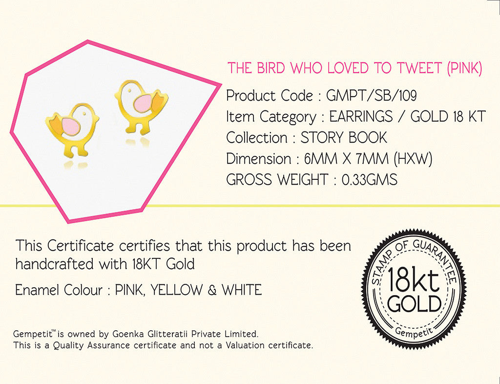 18K Gold The Bird Who Loved to Tweet Earrings <br> Storybook Collection<br> <span style="font-size: 10px;">More Colours Available</span>