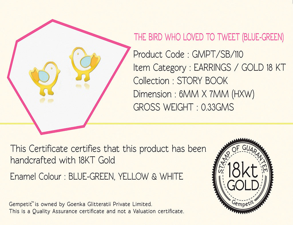 18K Gold The Bird Who Loved to Tweet Earrings <br> Storybook Collection<br> <span style="font-size: 10px;">More Colours Available</span>