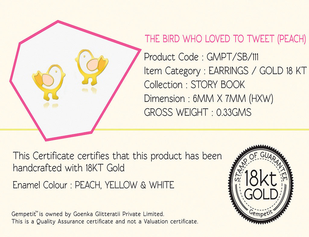 18K Gold The Bird Who Loved to Tweet Earrings <br> Storybook Collection<br> <span style="font-size: 10px;">More Colours Available</span>