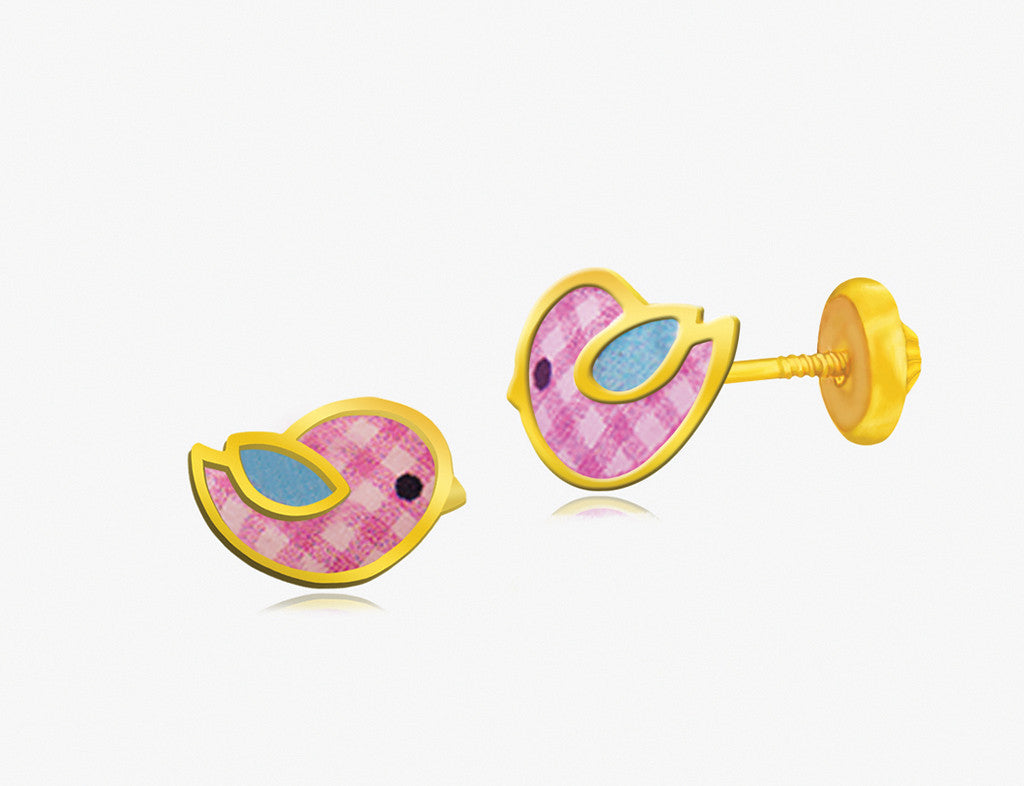 18K Gold The Proud Little Puffin Bird Earrings <br> Storybook Collection