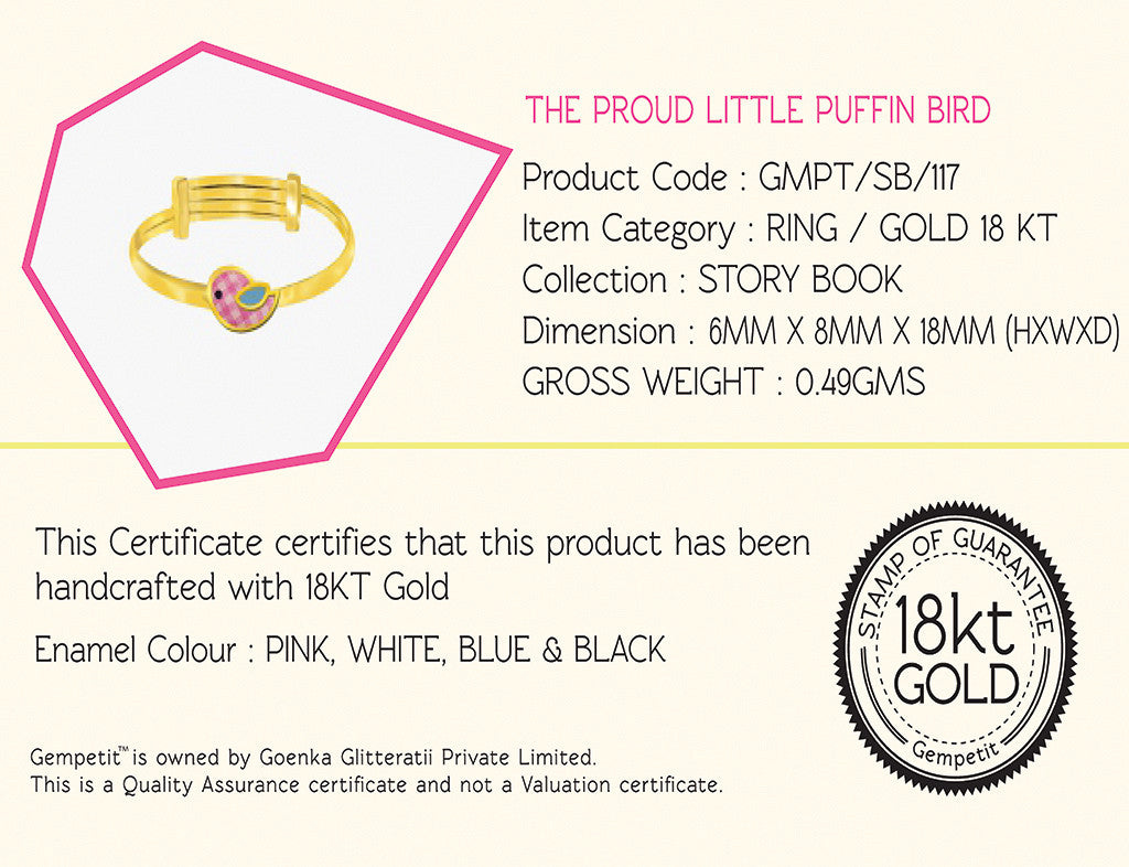 18K Gold The Proud Little Puffin Bird Ring <br> Storybook Collection