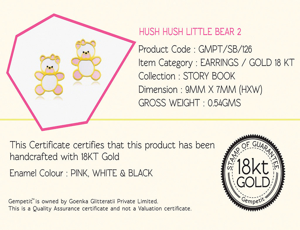 18K Hush Hush Little Bear 2 Earrings <br> Storybook Collection