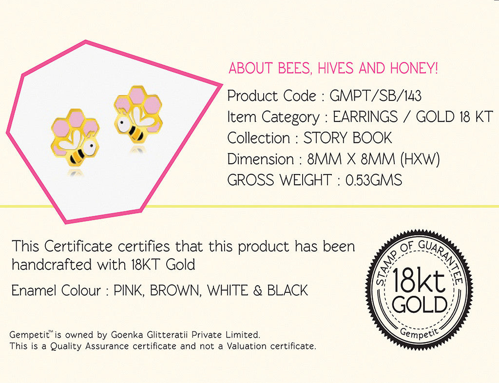 18K Gold About Hives, Bees & Honey Earrings <br> Storybook Collection