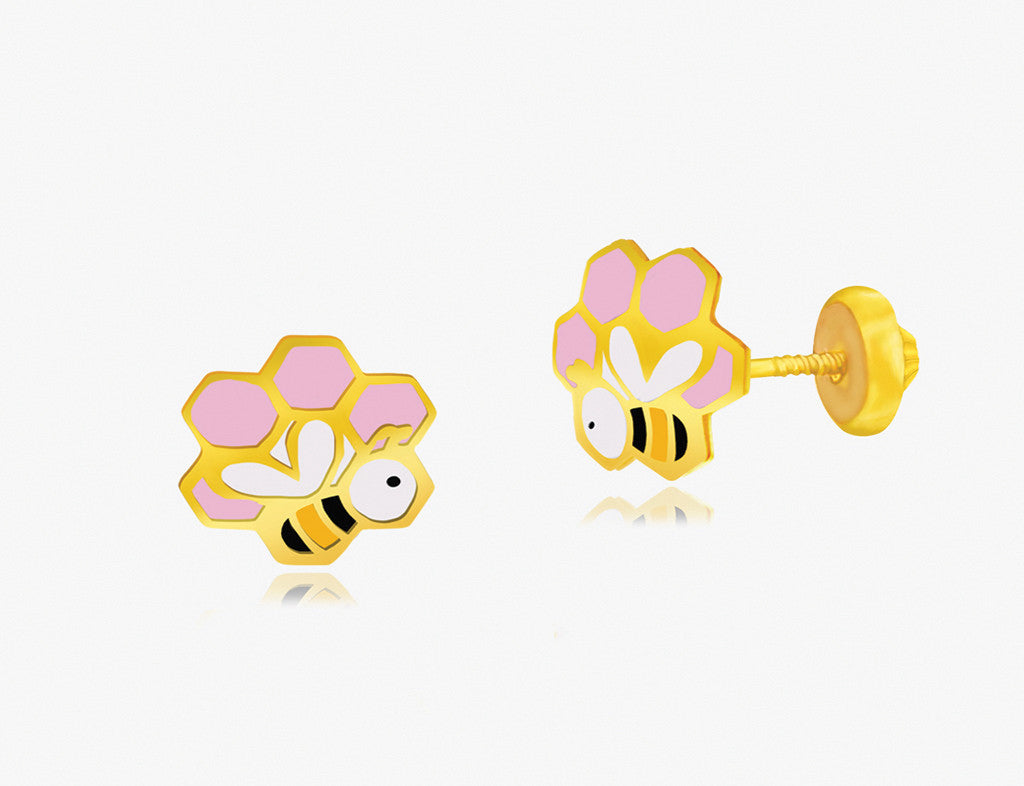 18K Gold About Hives, Bees & Honey Earrings <br> Storybook Collection