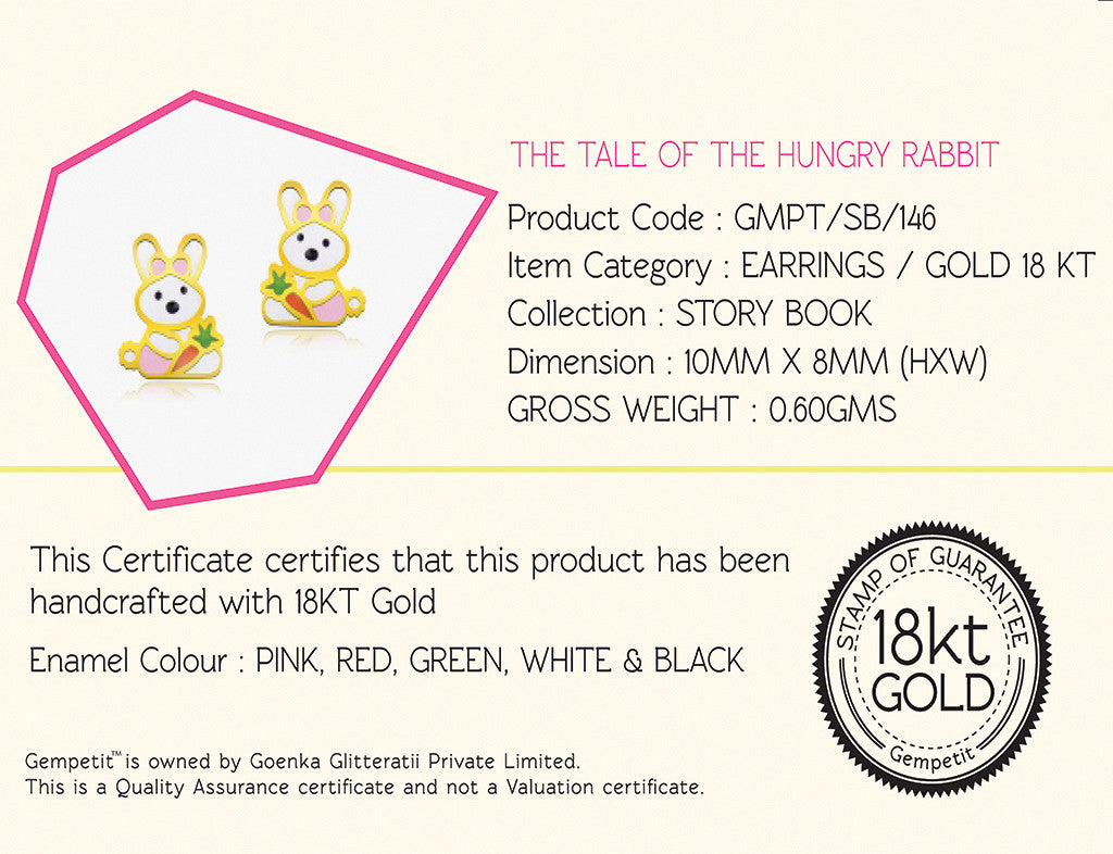 18K Gold The Tale of the Hungry Rabbit Earrings <br> Storybook Collection