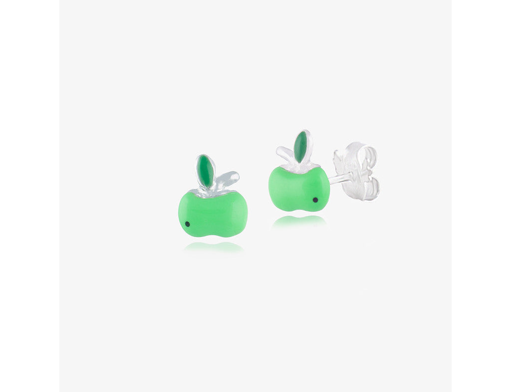 925 Sterling Silver Green Apples Earrings <br> Pop Art Silver Collection