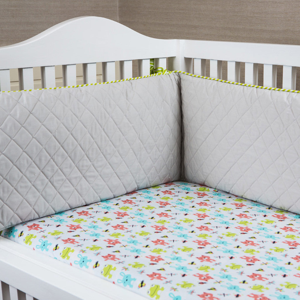 Cot Bumper <br> Grey with Green Stripe