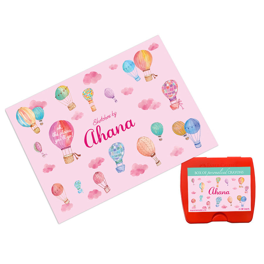 Personalised Sketch Book & Crayon Set <br> Hot Air Balloon