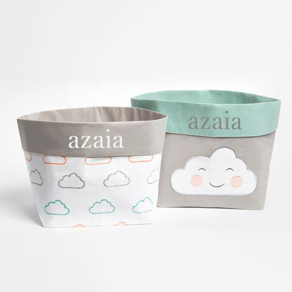 Fabric Storage Baskets <br> Green Cloud, Set of 2<br><span style="font-size: 10px;">Can be Personalised</span>