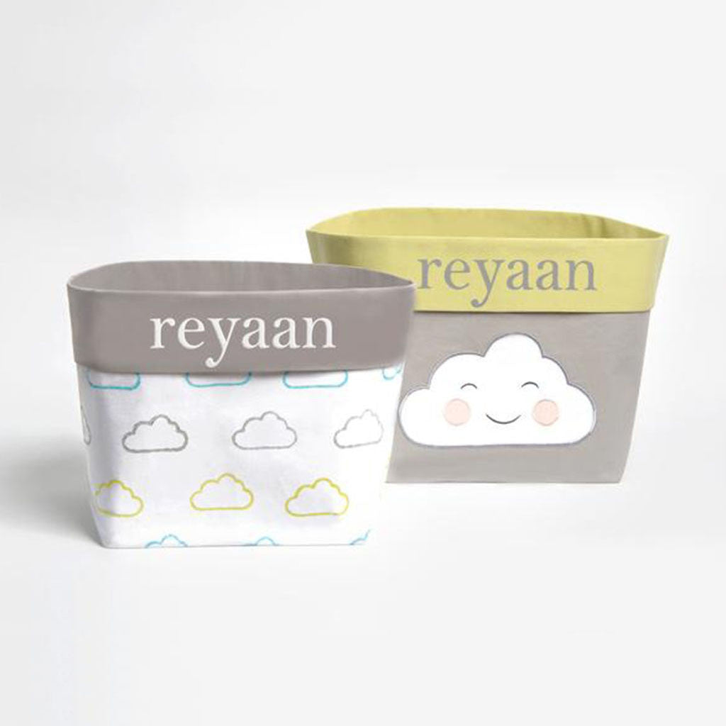 Fabric Storage Baskets <br> Yellow Cloud, Set of 2<br><span style="font-size: 10px;">Can be Personalised</span>