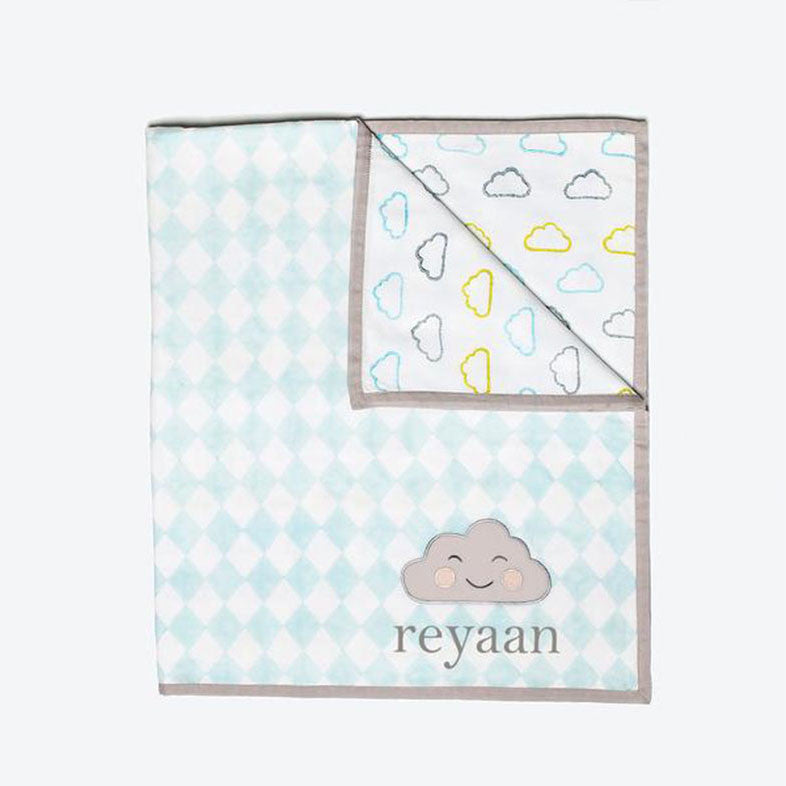 Organic Quilted Blanket <br> Blue Cloud<br><span style="font-size: 10px;">Can be Personalised</span>