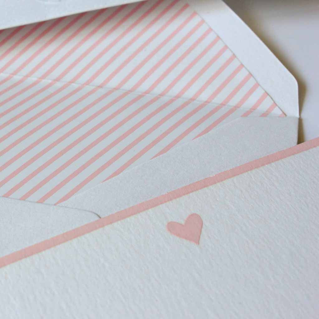 Personalised Flat Cards with Assorted Lined Envelopes <br> Rose Heart <br> <span style="font-size: 10px;">Set of 12</span>