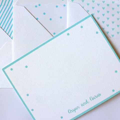 Personalised Flat Cards with Assorted Lined Envelopes <br> Teal Confetti <br>  <span style="font-size: 10px;">Set of 12</span>
