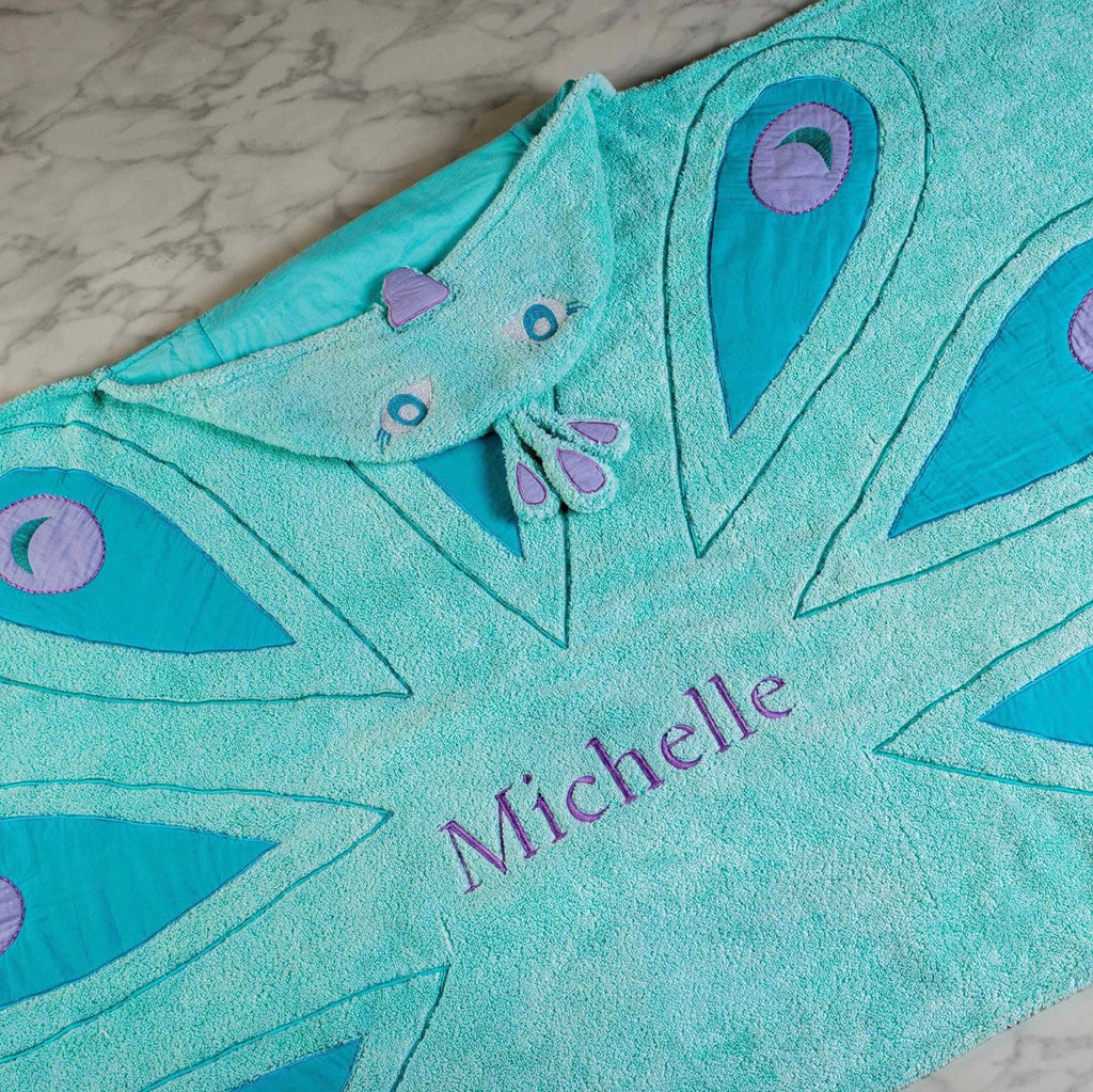 Peacock Animal Bath Wrap <br> <span style="font-size: 11px; font-family:Helvetica,Arial,sans-serif;">Can Be Personalised</span>