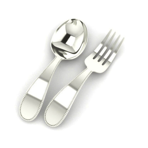 Sterling Silver Feeding Spoon & Fork Set - Beaded