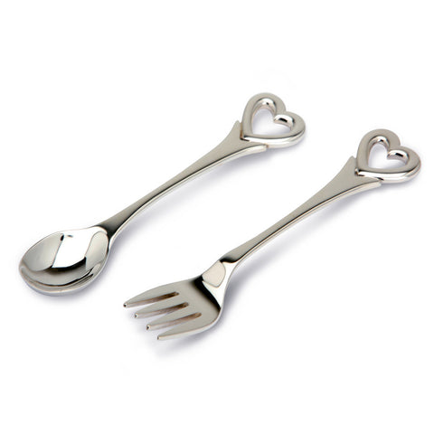 Sterling Silver Feeding Spoon & Fork Set - Heart