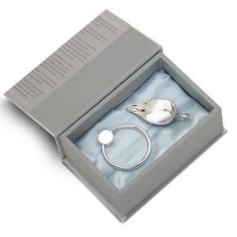 Sterling Silver Gift Set <br> With Flat Medicine Porringer with a Victorian Handle & Flat Ring Rattle