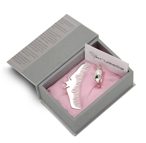 Sterling Silver Gift Set <br> With Majestic Comb & Floral ID Bracelet