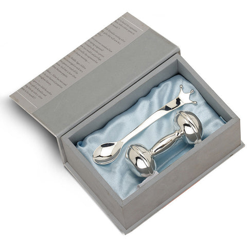 Sterling Silver Gift Set <br> With Classic Dumbell Rattle & Majestic Curve Feeding Spoon