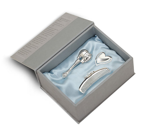 Sterling Silver Gift Set <br> With Elephant Rattle, ABC Comb, Heart Bookmark