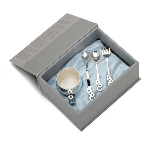 Sterling Silver Gift Set <br> With ABC Cup, ABC Spoon, ABC Spoon & Fork Set