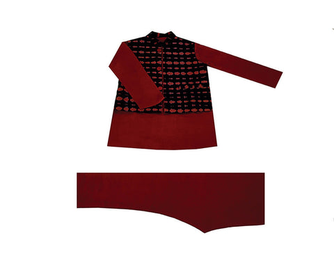 Krishna Mehta Black & Red Vest & Inner Kurta Set