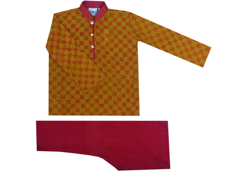 Krishna Mehta Cotton Saffron Printed Kurta Set