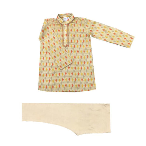 Krishna Mehta Beige Printed Kurta Set