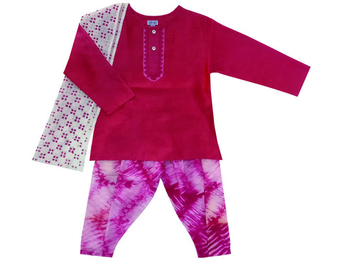 Krishna Mehta Kurta with Tie-Dye Pants & A Block Printed Dupatta