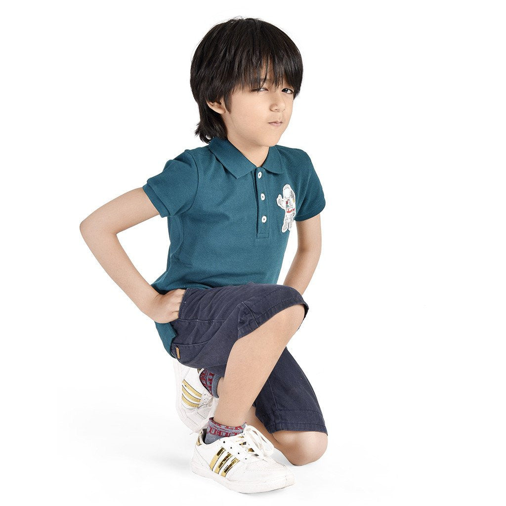 Short T-Shirt with Astronaut Motif