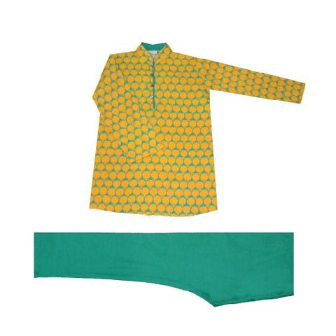 Krishna Mehta Saffron & Green Printed Kurta Set