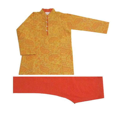 Krishna Mehta Saffron Printed Kurta Set