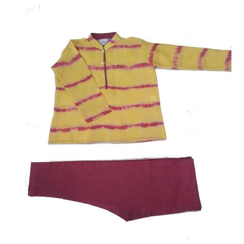 Krishna Mehta Yellow Magenta Tie Dye Kurta Set