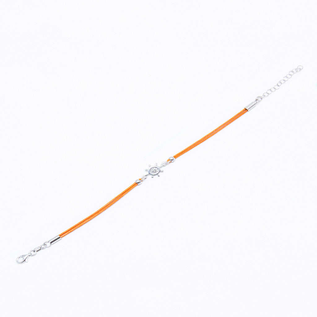 Orange Wheel Cord Bracelet in 925 Sterling Silver