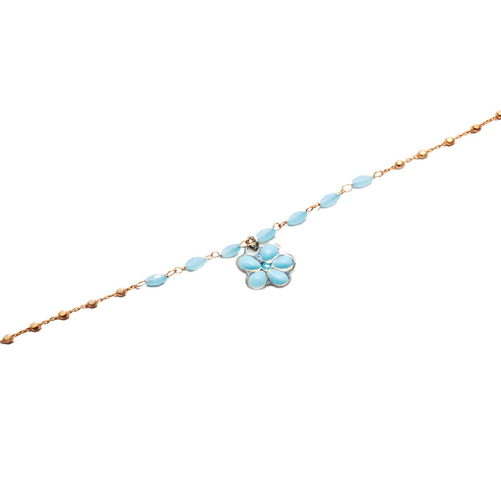 Blue Enamel Flower Bracelet in 925 Sterling Silver