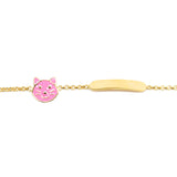 Pink Enamel Cat Bracelet in 9K Gold with Name Plate <br> <span style="font-size: 11px; font-family:Helvetica,Arial,sans-serif;">Can Be Personalised</span>