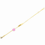 Pink Enamel Cat Bracelet in 9K Gold with Name Plate <br> <span style="font-size: 11px; font-family:Helvetica,Arial,sans-serif;">Can Be Personalised</span>