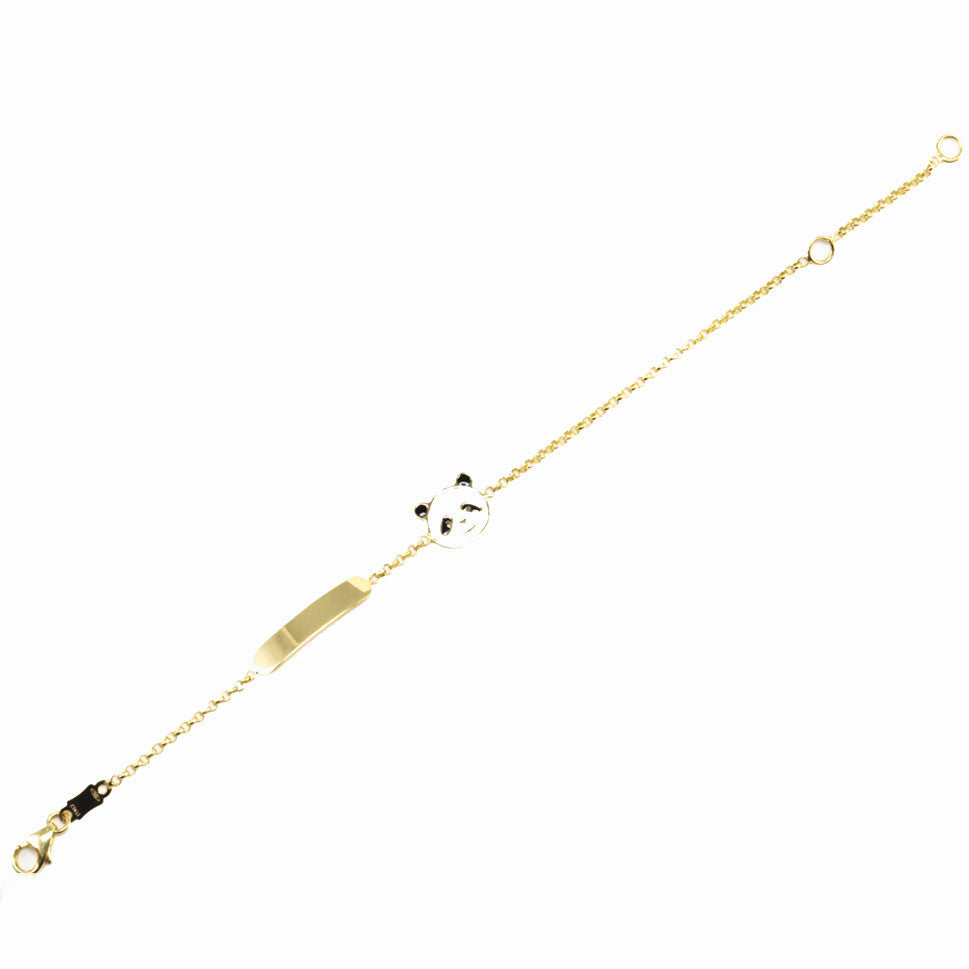 Enamel Panda Bracelet in 9K Gold with Name Plate <br> <span style="font-size: 11px; font-family:Helvetica,Arial,sans-serif;">Can Be Personalised</span>
