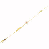 White Enamel Flower Bracelet in 9K Gold with Name Plate <br> <span style="font-size: 11px; font-family:Helvetica,Arial,sans-serif;">Can Be Personalised</span>