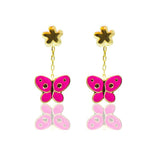 Pink Enamel Butterfly Earrings in 9K Gold