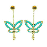 Turquoise Enamel Butterfly Earrings in 9K Gold