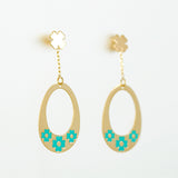 Oval Enamel Flower Earrings in 9K Gold