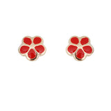 Red Enamel Flower Earrings in 9K Gold
