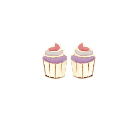 Cupcake Enamel Earrings in 9K Gold