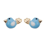 Blue Birds Enamel Earrings in 9K Gold