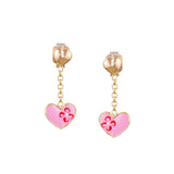 9K Gold Pink Heart Enamel Earrings
