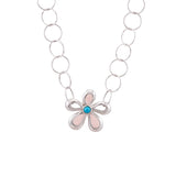 925 Sterling Silver Pink Enamel Flower Necklace