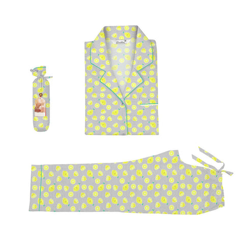 Adult Pyjama Set-Notched Collar <br> Lemons <br> <span style="font-size: 11px; font-family:Helvetica,Arial,sans-serif;">Can Be Personalised</span>