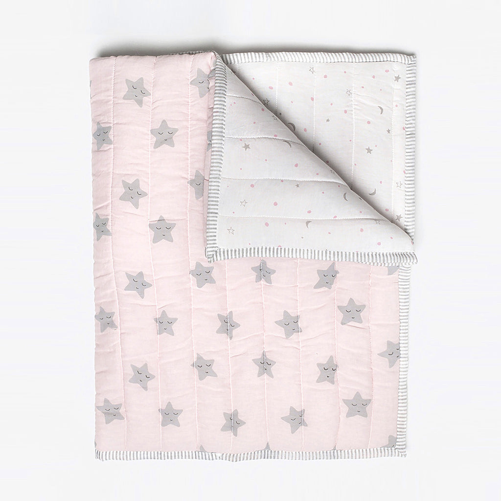 Organic Quilted Blanket <br> Pink Star<br><span style="font-size: 10px;">Can be Personalised</span>