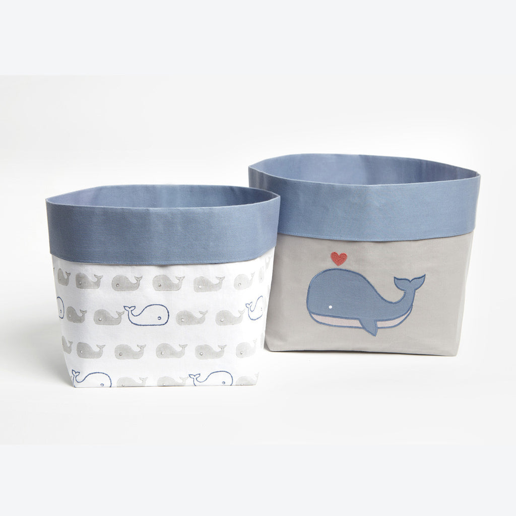 Fabric Storage Baskets <br> Whale, Set of 2<br><span style="font-size: 10px;">Can be Personalised</span>